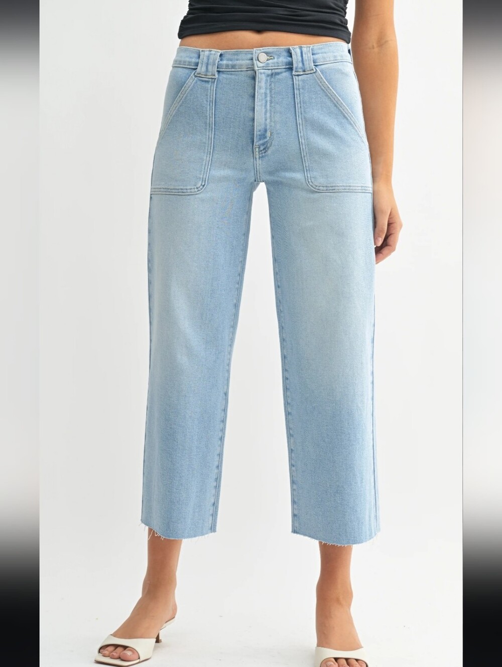 Just Black Denim High-Rise Patch Pocket Wide-Leg Jeans Size 28